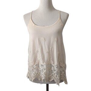 Pins & Needles Womens Size S Ivory Mesh Lace Razorback Straps Camisole Tank Top